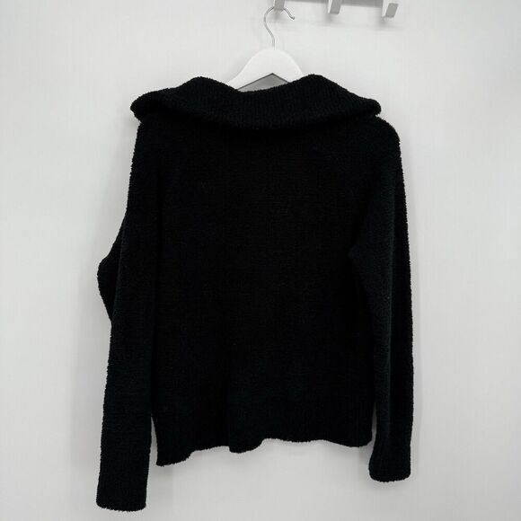 525 America Black Fuzzy Sherpa Quarter Zip Sweater Jacket Wide Collar Size Large - Picture 6 of 7